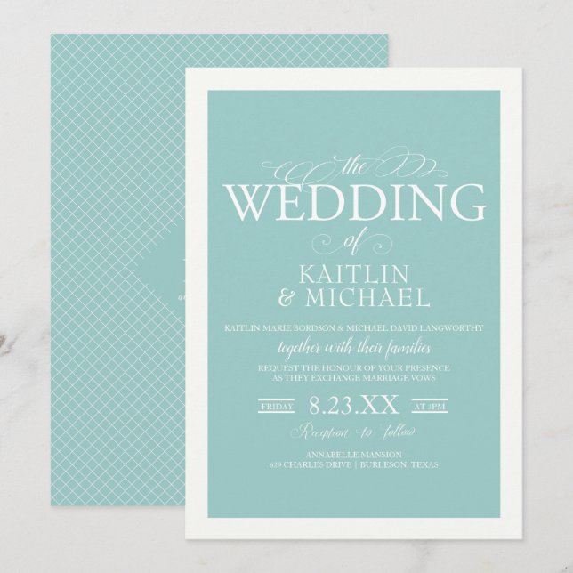 Faire invitation de mariage à bordure (Turquoise c (Devant / Derrière)