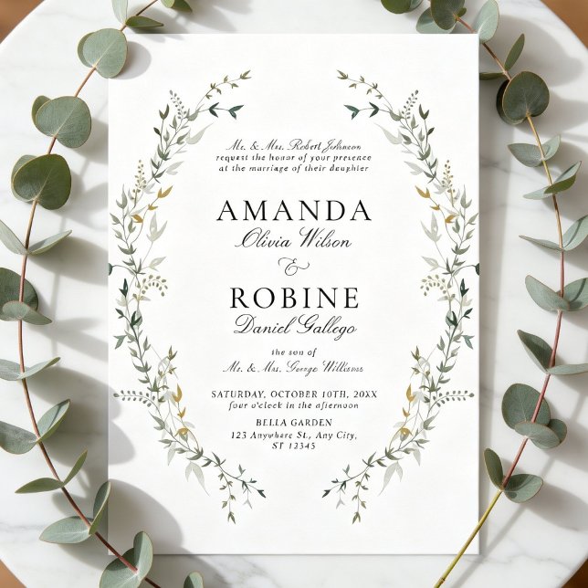Faire invitation de mariage à couronne botanique é (Créateur téléchargé)
