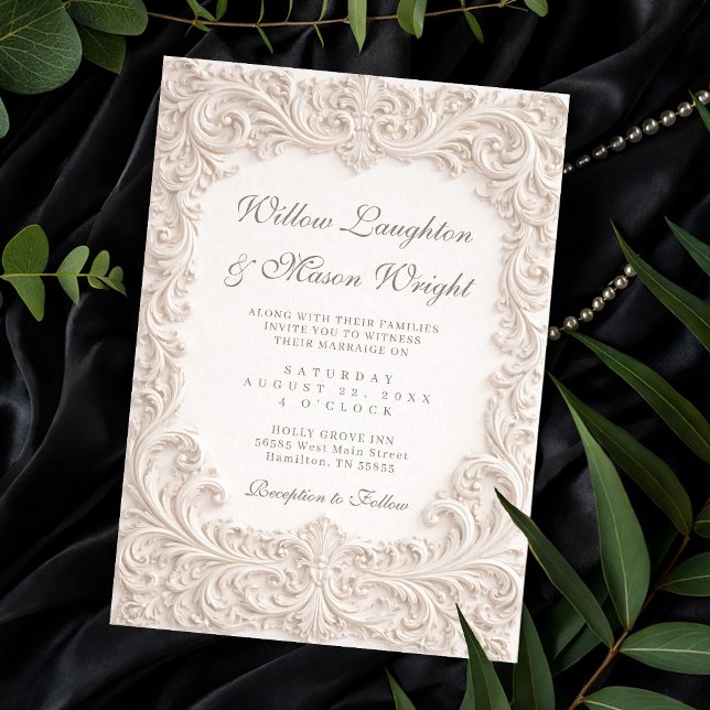Faire invitation de mariage à défilement rococo iv (Elegant Ivory Rococo Scroll Wedding Invitation)