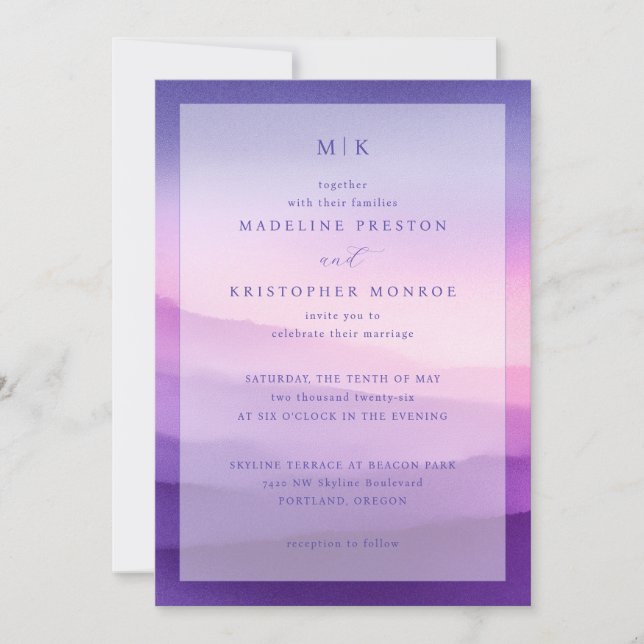 Faire invitation de mariage à dégradé violet (Devant)