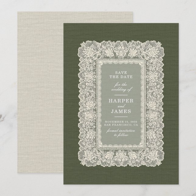 Faire invitation de mariage à dentelle Save the Da (Devant / Derrière)