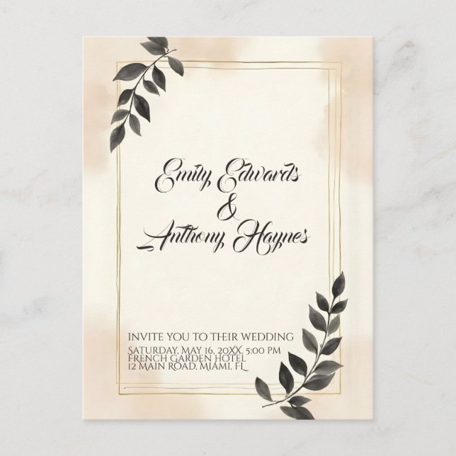 Faire invitation de mariage à feuille vert foncé (Devant)