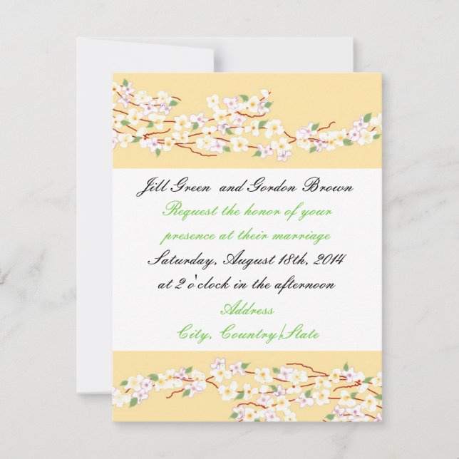 Faire invitation de mariage à fleurs jaunes élégan (Devant)