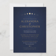 Faire invitation de mariage à la lune en or et ble