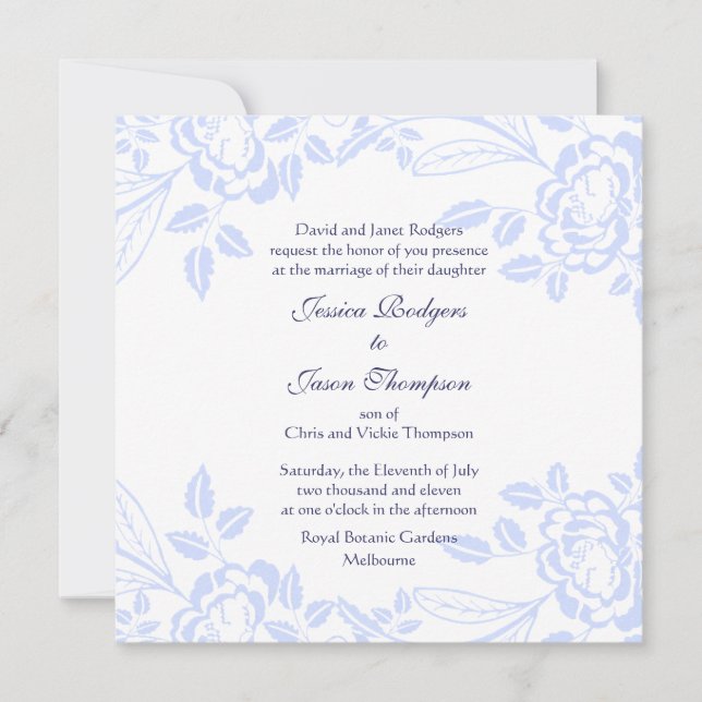 Faire invitation de mariage à la rose bleue douce  (Devant)