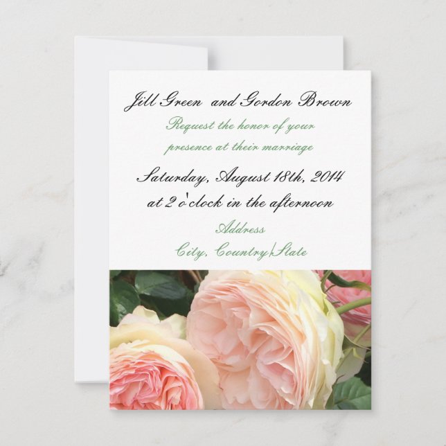 Faire invitation de mariage à la rose rose délicat (Devant)