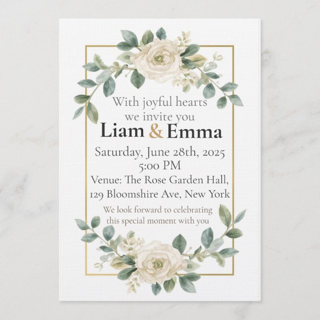 Faire invitation de mariage à la verdure de rose b (Devant)
