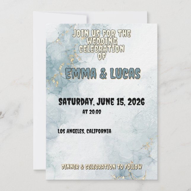 Faire invitation de mariage à l'aquarelle bleue et (Devant)