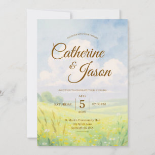 Faire invitation de mariage à l'aquarelle colline
