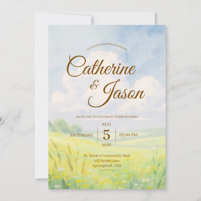 Faire invitation de mariage à l'aquarelle colline  (Dos)