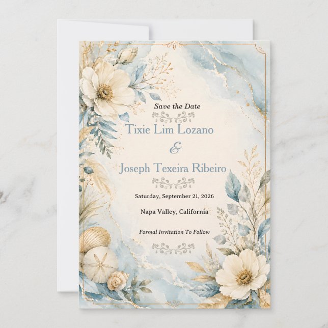 Faire invitation de mariage à l'aquarelle côtière  (Devant)