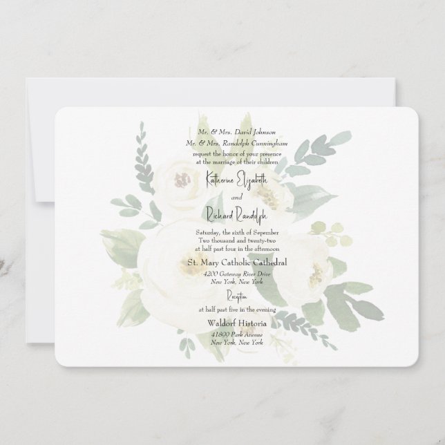 Faire invitation de mariage à l'aquarelle de rose  (Devant)
