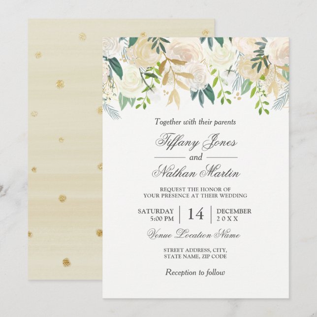 Faire invitation de mariage à l'aquarelle florale  (Devant / Derrière)