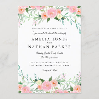 Faire invitation de mariage à l'aquarelle rose pêc