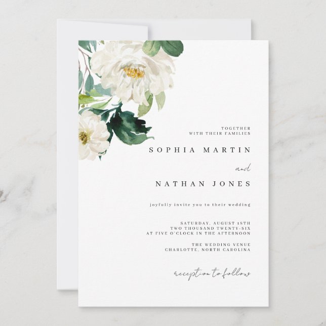 Faire invitation de mariage à l'aquarelle verdoyan (Devant)