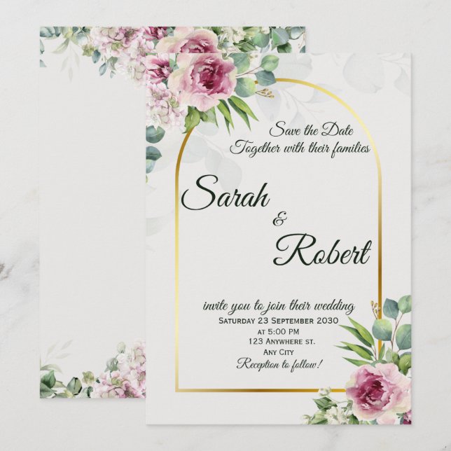 Faire invitation de mariage à l'arche dorée avec f (Devant / Derrière)