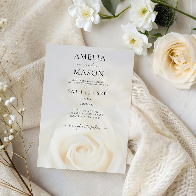 Faire invitation de mariage à l'écriture Rose Blan (Elegant White Rose Script Wedding Invitation)