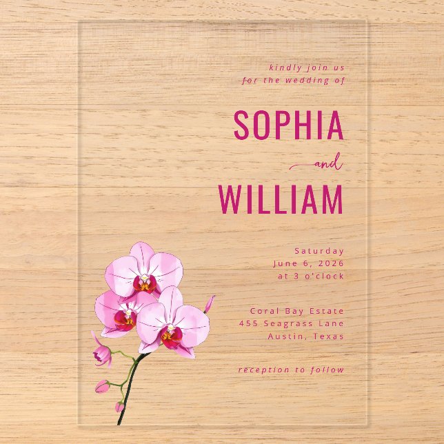 Faire invitation de mariage à l'orchidée rose (Recto)