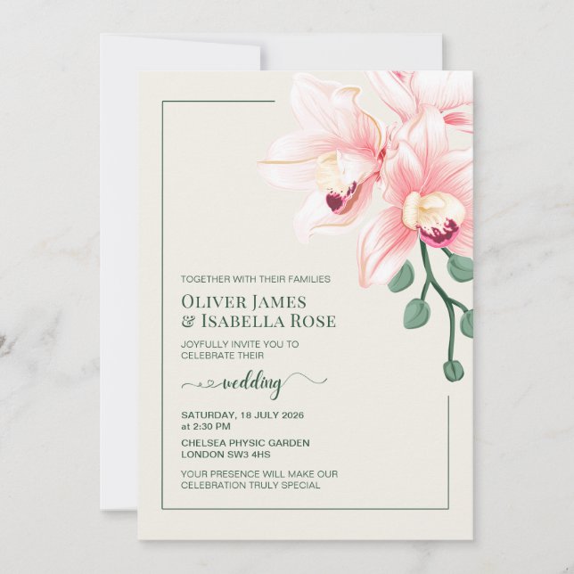 Faire invitation de mariage à l'orchidée rose doux (Devant)