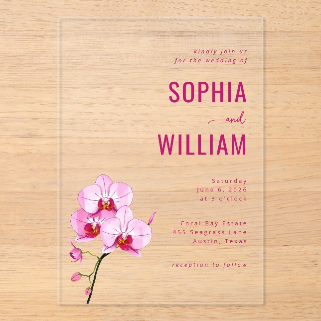 Faire invitation de mariage à l'orchidée rose soph (Recto)