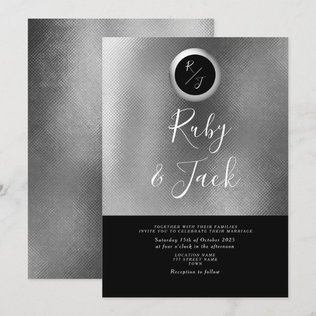 Faire invitation de mariage à monogramme noir (Devant / Derrière)