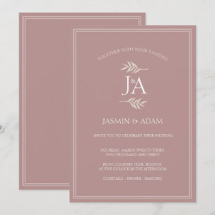 Faire invitation de mariage à monogramme rose pous