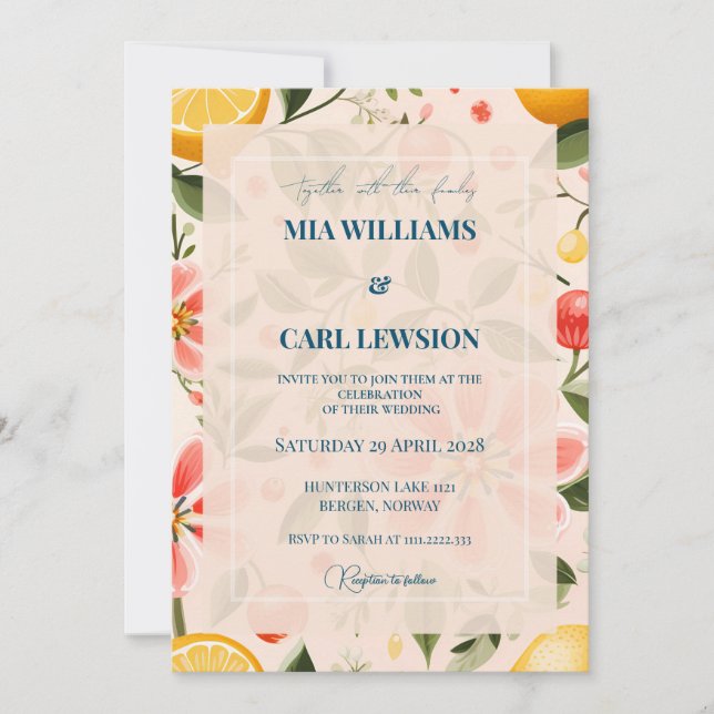 Faire invitation de mariage à motif floral et rose (Devant)