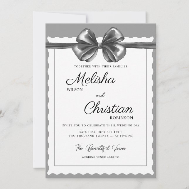 Faire invitation de mariage à ruban noir luxueux. (Devant)