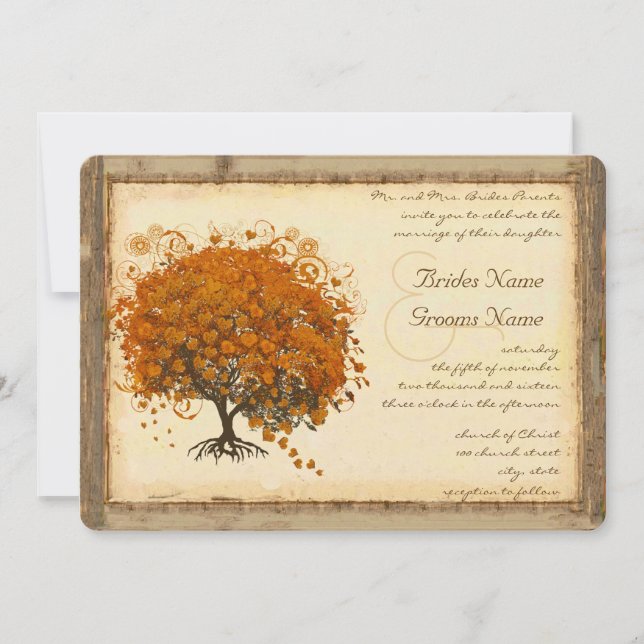 Faire invitation de mariage Arbre à feuilles en fo (Devant)