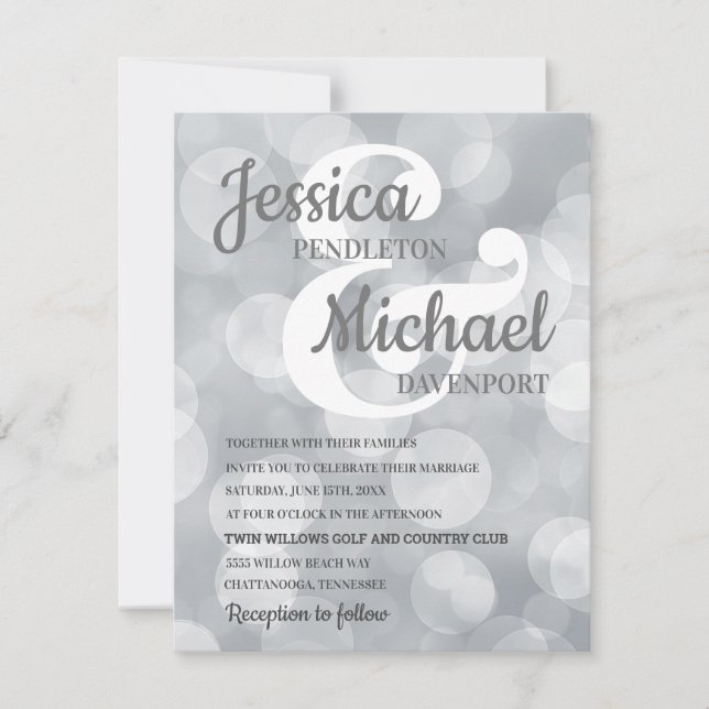 Faire invitation de mariage argentée scintillante  (Devant)