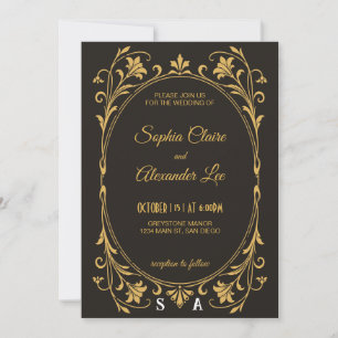 Faire invitation de mariage Art nouveau en or