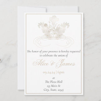 Faire invitation de mariage au champagne en or élé