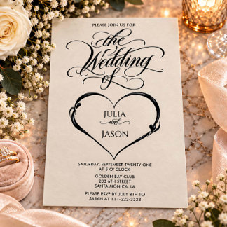 Faire invitation de mariage au cœur en calligraphi