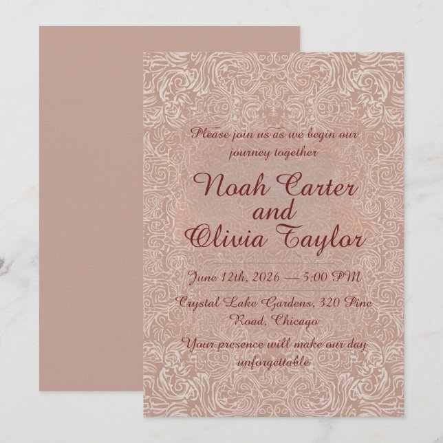 Faire invitation de mariage au laçage rose (Devant / Derrière)