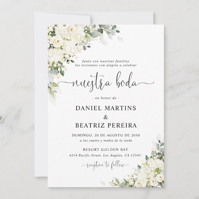 Faire Invitation de Mariage aux Fleurs Blanches Él (Devant)