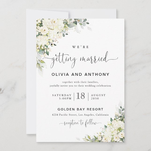 Faire Invitation de Mariage aux Fleurs Blanches Él (Devant)