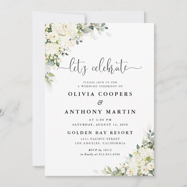 Faire Invitation de Mariage aux Fleurs Blanches Él (Devant)