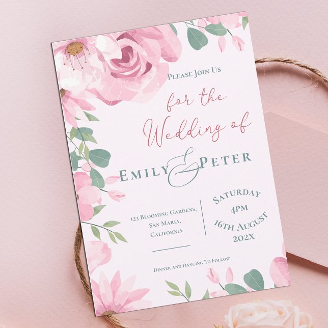 Faire invitation de mariage aux fleurs roses pâles (Elegant Blush Pink Florals Wedding Invitation)