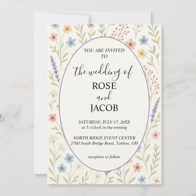 Faire invitation de mariage aux fleurs sauvages ro (Devant)