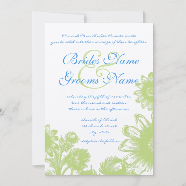 Faire invitation de mariage aux fleurs vintage élé (Devant)