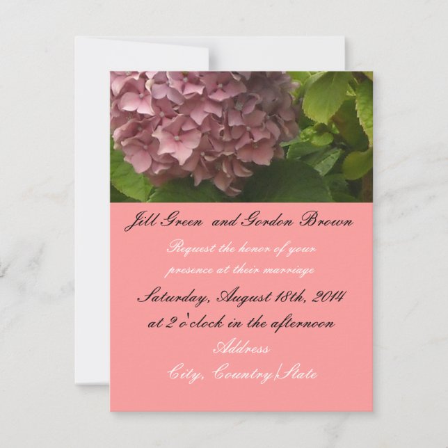 Faire invitation de mariage aux hortensias roses é (Devant)