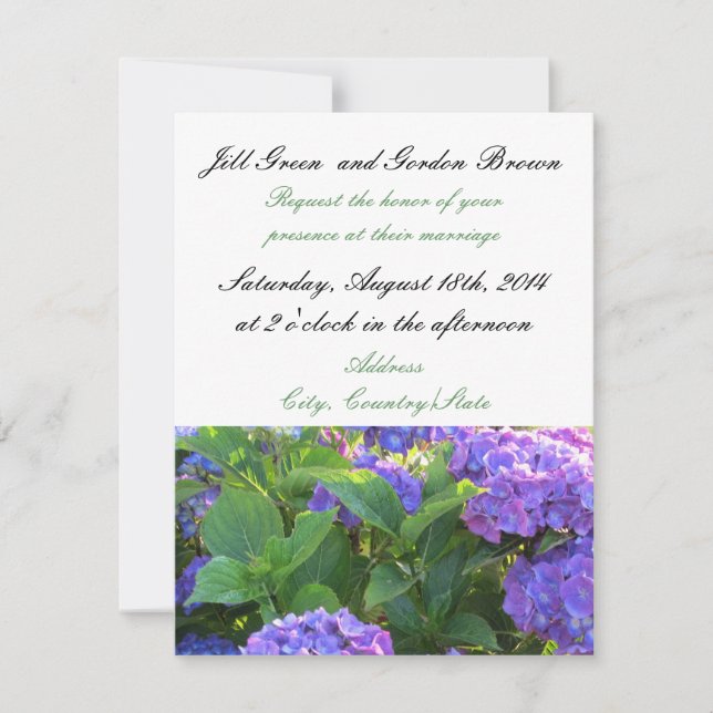 Faire invitation de mariage aux hortensias violets (Devant)
