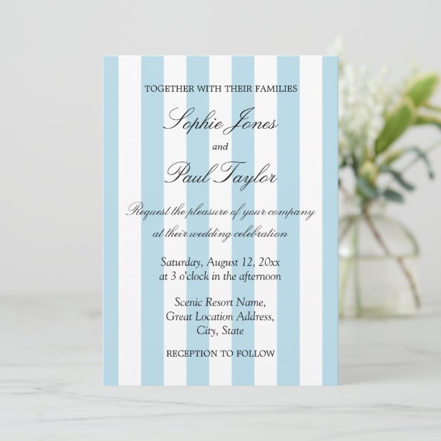 Faire invitation de mariage aux rayures bleues pâl (Debout devant)
