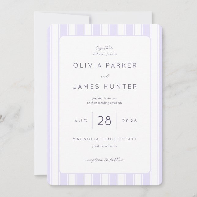 Faire invitation de mariage aux rayures lavande él (Devant)