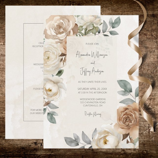 Faire invitation de mariage aux roses ivoires (Créateur téléchargé)