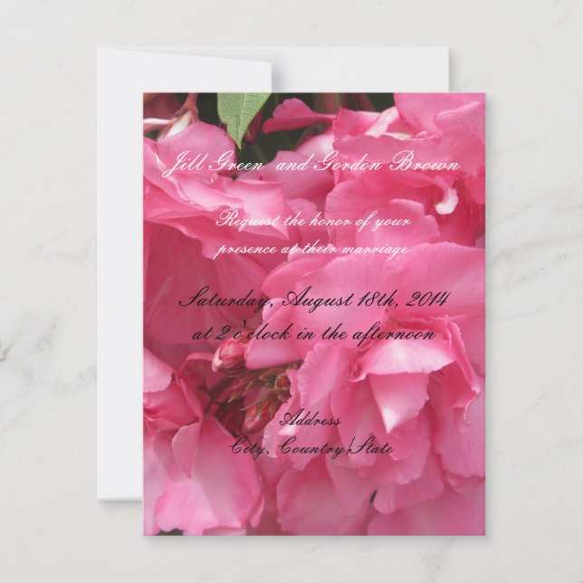 Faire invitation de mariage aux roses roses élégan (Devant)