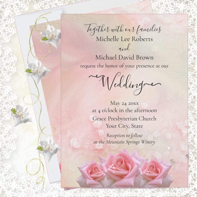Faire invitation de mariage aux roses roses parfai (Créateur téléchargé)