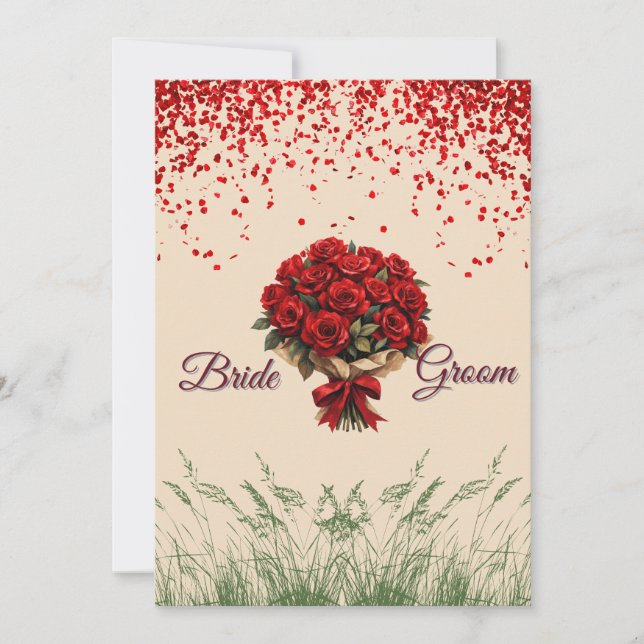 Faire invitation de mariage aux roses rouges éléga (Devant)