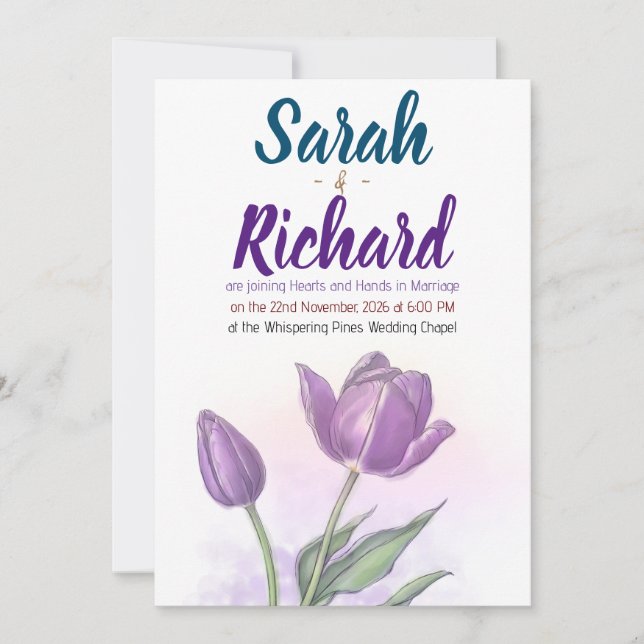 Faire invitation de mariage aux tulipes à l'aquare (Devant)
