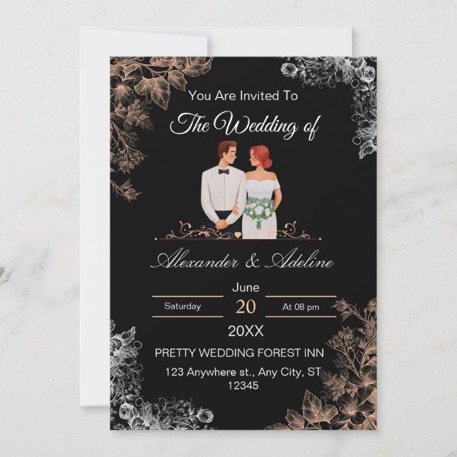 Faire invitation de mariage avec fleurs sombres  (Devant)